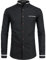 PARKLEES Mens Hipster Design Grandad Collar Oxford Shirt Slim Fit Long Sleeve Casual Button Down Dress Shirts with Pocket Black L