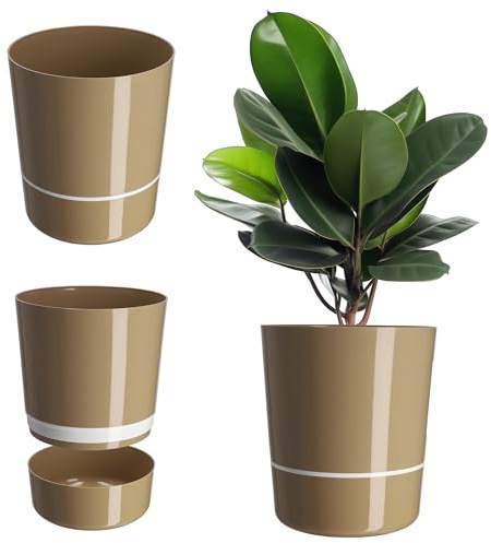 KADAX Pot de fleurs, pot de plantation rond, pot de fleurs en deux parties pour fleurs, plantes, balcon, pot de fleurs moderne en plastique, cache-pot pour intérieur et extérieur, brillant (25 cm