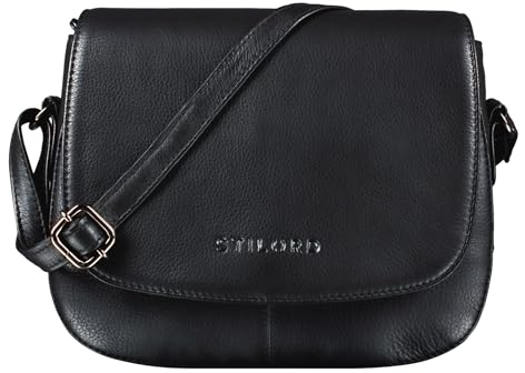 STILORD 'Savannah' Umhängetasche Damen Leder Handtasche kleine Schultertasche Crossbody Bag Ausgehtasche Partytasche Echtleder, Farbe:schwarz