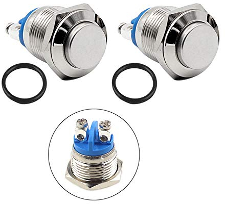 QitinDasen 10 interruttori a pulsante momentanei in metallo di alta qualità, da 16 mm, terminale a vite a 2 pin, impermeabile IP65, interruttore a pulsante rotondo, 3 A, 250 V