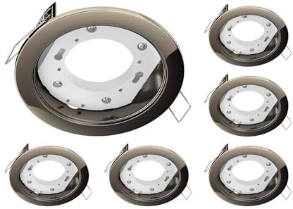 ledscom.de 6 Stück Deckeneinbauleuchte ZOBE, chrom-schwarz glänzend, rund, 107mm Ø, 1x GX53 max. 25W