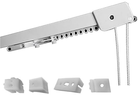 Binario Tenda Soffitto Lineare in Alluminio Bianco Personalizzabile, Con Accessori per il Fissaggio, Movimento a Corda, Bastone Tende a Soffitto o Parete Scorrevole (150CM, APERTURA CENTRALE)