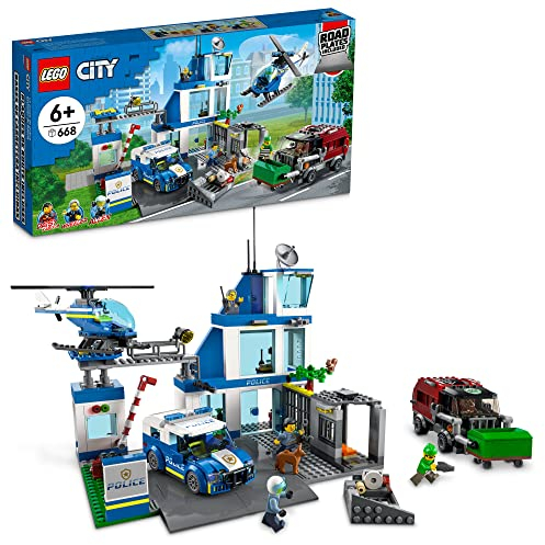 LEGO City Police Station with Van, Garbage Truck & Helicopter Toy 60316, Gifts for 6 Plus Year Old Kids, Boys & Girls with 5 Minifigures and Dog Toy