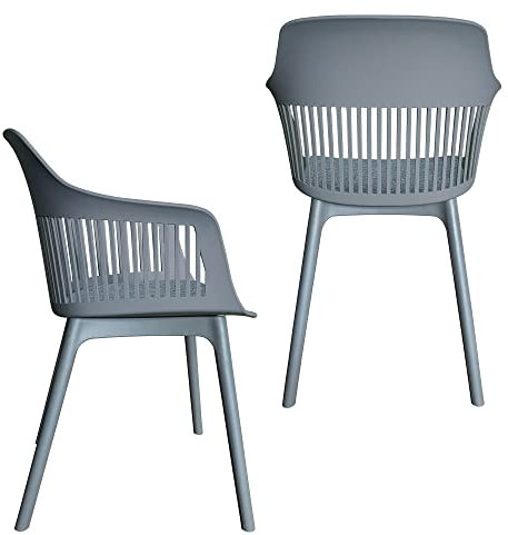 Trisens moderner Gartenstuhl in eleganter Optik - Bequeme Esszimmerstühle Pflegeleichte Terrassenmöbel für den Außen- und Innenbereich, Farbe:Grau, Menge:3 St.