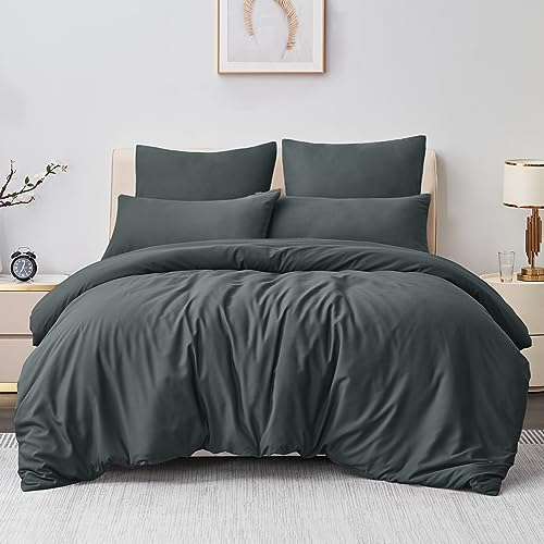 Aisbo Bettwäsche 220x240 3teilig Grau - Bettbezug 240x220 cm 3tlg mit Kissenbezug 40x80 cm, ÖKO-TEX Bettwäsche Set Mikrofaser mit Reißverschluss, Weich und Bügelfrei