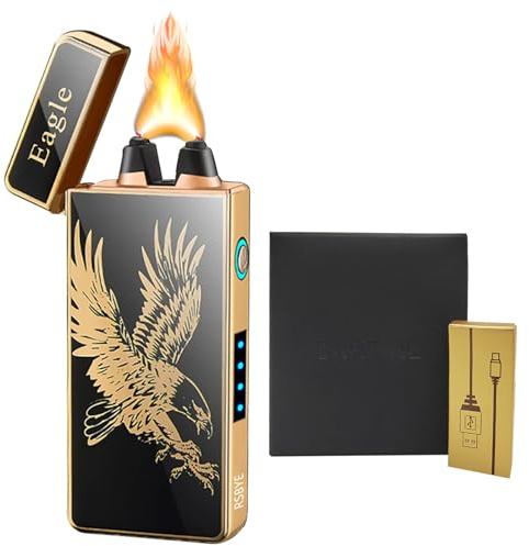 RSBYE Elegante Encendedor Electrónico, Mechero Electrico con Arco Eléctrico Engrosado, Encendedor Electrónico de Plasma, Mechero Electrico USB Recargable, Mechero para Hombres (Águila)