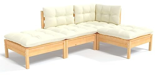vidaXL 4-TLG. Garten-Lounge-Set mit Creme Kissen Kiefer Massivholz