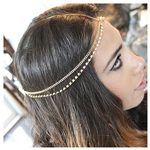 Inilbran Boho Stratificato Testa Catena Strass Fascia Testa Catena Vintage Copricapi Regolabile Capelli Catena Costume Festival Capelli Accessori Gioielli Per Le Donne E Le Ragazze