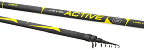 Tubertini Canna da pesca LEVEL ACTIVE, in carbonio ad altissima tenacità. Anelli con pietra SiC e tappo posteriore in alluminio. (6,00 m), Nero-giallo