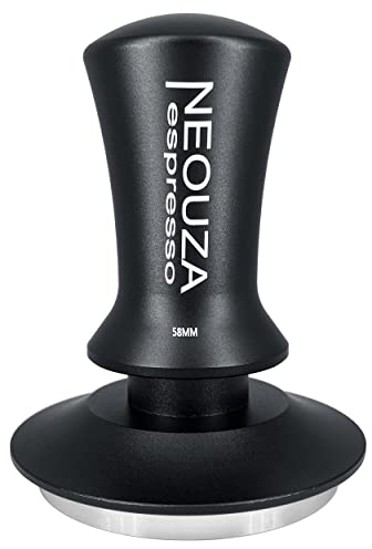 NEOUZA Espresso-Tamper federbelastet für Kaffeemaschinenzubehör, Antihaftbeschichtung, selbstnivellierend, raffinierter Griff, flacher Boden aus Edelstahl (58 mm, mattschwarz)