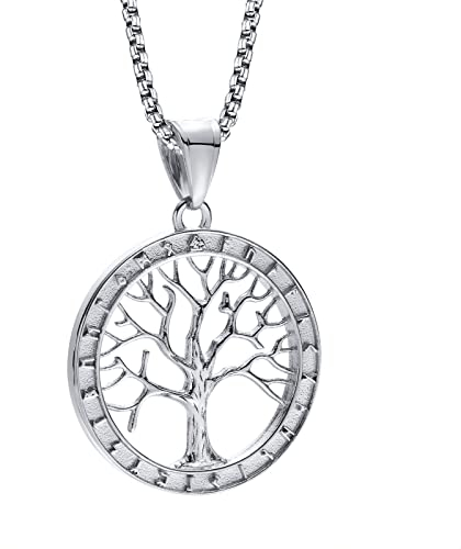 FLHEART Nordische Wikinger Halskette Herren - Amulette Geschenk Edelstahl Nordisch Runen Baum des Lebens Anhänger Halskette, Nordischer Schmuck Talisman Geschenke für Männer