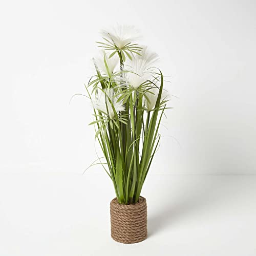 HOMESCAPES Fausses Herbe et Fleurs avec Pot en Jute, Herbe Artificielle de la Pampa, 74 cm