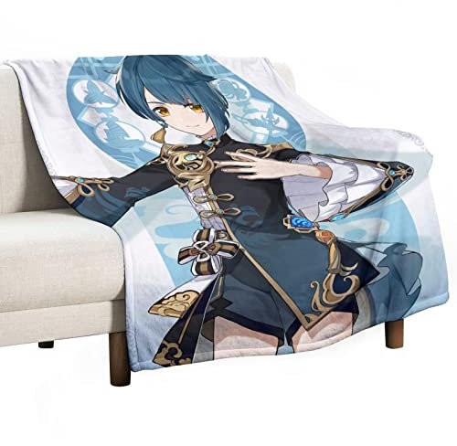 Dalicoter Genshin Impact Anime Blanket Liyue Xingqiu Throw Blanket, 50x40 Flannel Super Soft Warm Winter Throw Blanket for Couch Kids Girls Adults