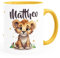 SpecialMe® Kinder-Tasse Keramik Aufdruck Kleiner Baby Löwe mit Name personalisierte Geschenke Jungen Mädchen weiss-innen-gelb standard