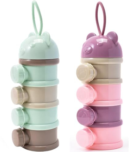 BOBOZHONG Dispensador de Leche en Polvo,2 Piezas de Leche para bebés Recipiente en Polvo de 4 Capas Caja Almacenamiento Leche en Polvo, Estuche Portátil para Leche en Polvo para Viajes y Exteriores