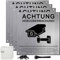 4 Stück Kameraüberwachung Schild, 15x15cm Achtung Videoüberwachung Schild, Videoüberwachung Aufkleber,Kamera Überwachung Schild mit 4x Bohrlöcher