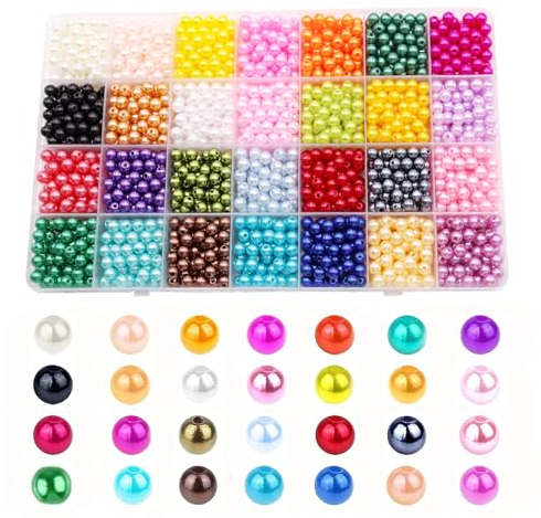 1960 Stück Perlen Bunt,6mm 28 Farben Perlen für Armbänder, Kunstperlen mit Löchern zum Auffädeln,Bastelperlen kleine Perle für DIY Schmuckherstellung, Armbänder, Halsketten, Basteln