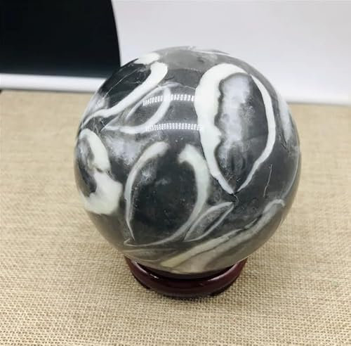 VEKETE Coquille Naturelle Jaspe Mille Yeux Pierre Cristal Boule Polie Décoration De La Maison Collectionneur De Bijoux Avec Base,5,5-6cm