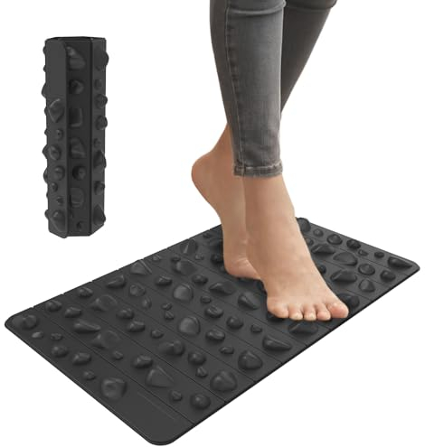 iLivin Stehmatte mit Fußreflexzonenmassage, Fußmassagematte mit Kisselstein, Anti Ermüdungsmatte für Stehtisch Schreibtisch, Ergonomische Arbeitsplatzmatte mit Akupressurmassage, Schwarz, 30x50cm