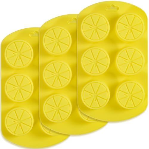 Newk Molde de silicona con forma de fruta, 4 paquetes, 6 cavidades, limón 3D, antiadherente, grado alimenticio, para jabón, cubitos de hielo, dulces, fondant, chocolate