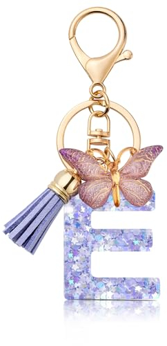 MORSUNBELA Porte-clés avec lettre initiale papillon porte-clés pour adolescentes et filles, Lila-E, S