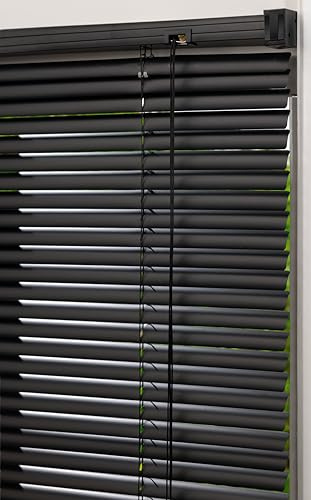 Lister Cartwright 25mm PVC Venetian Blinds Windows Blind Easy Fit Child Safety Included (Black, 90 cm Width x 160 cm Drop)