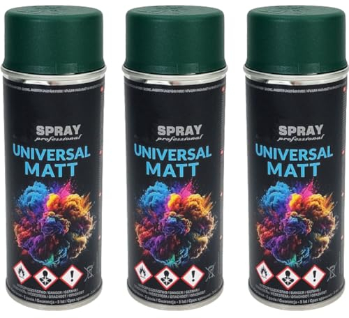 VE-INDUSTRIES Lot de 3 bombes de peinture selon RAL - 400 ml - Vernis coloré pour bois, métal (6005 vert mousse mat)