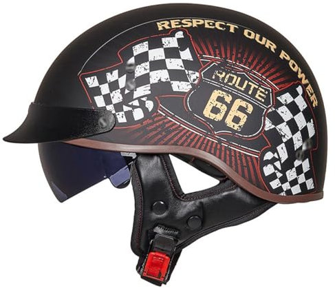 Motorrad Halbhelme Brain-Cap Jethelm Motorradhelm DOT/ECE Zertifiziert Halbschalenhelm Retro Chopper Helm Roller-Helm Mit Sonnenblende Offener Helm Scooter-Helm 12,M:57-58CM
