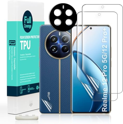 Ibywind 2 Piezas Protector Pantalla para Realme 12 Pro 5G/12 Pro+ 5G/12 Pro Plus 5G 6.7+1 Pieza Protector Cámara+1 Pieza Protector Trasera Fibra Carbono,Protector hidrogel TPU