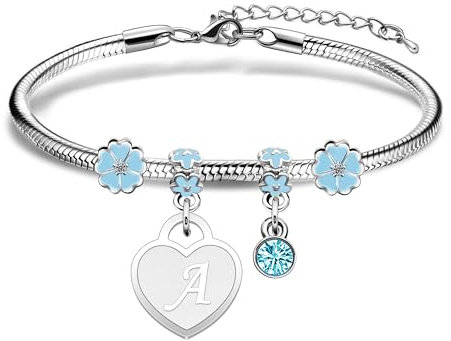 Hcvone Bracelet Lettre Initiale Prénom Pour Femme Argent Lettres A - Z Pendentif Bracelets Femme Charme Bijoux Idée Cadeau Femme Cadeau Femme Original Cadeaux Anniversaire Noël (A)