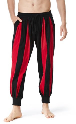 WAZHAKU Haremshose Herren Baggy Gestreifte ClownsHose Pumphose Mode Bedruckte Hippie Hosen Aladinhose Pluderhose Weitbein Jogginghose Sporthose Streetwear Mittelalterliche Hosen mit Taschen
