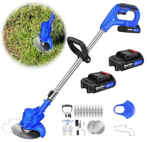 Akku Rasentrimmer mit Akku 21V Freischneider mit 2 Batterien, Akku Motorsense & Rasentrimmer Rasen mit Metall Messer, Akku Freischneider Elektrischer Elektro Trimmer Gartenkantenfräser für Garden
