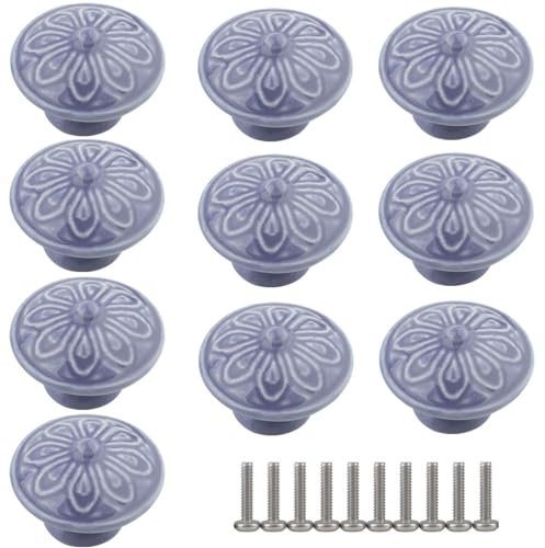 ZESLIV 10 Stk Möbelknöpfe Möbelgriffe aus Keramik Schubladenknopf Schranktürknöpfe, 40mm Möbelknopf Kinderzimmer Möbelknauf, Blau
