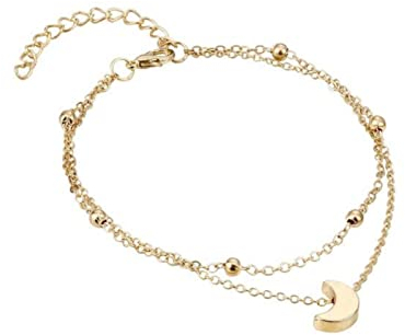 Fußkettchen Form des Mondes für Damen - Wasserfest I Mehrreihige Fußkette - Verstellbar I Filigraner Edelstahl Fußschmuck in Gold - Silber - Rosegold (Gold, Einheitsgröße)