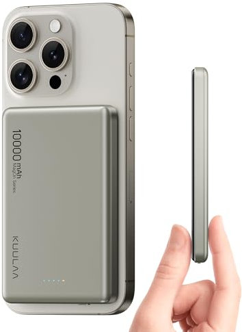 Kuulaa MagSaf Powerbank 10 000 mAh, 20 W, ultra mince, batterie externe magnétique, batterie externe sans fil, compatible uniquement avec iPhone 16 Pro Max/Pro/15/14 Pro Max/Pro/13/