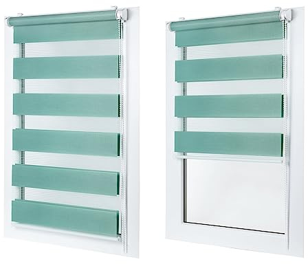 Doppelrollo ohne Bohren – Sichtschutz und Sonnenschutz, Klemmfix – Hell-Meergrün, 50 cm breit (Stoffbreite) x 120 cm hoch (Fensterhöhe) – Duo Rollo für Fenster/Tür, lichtdurchlässig/verdunkelnd