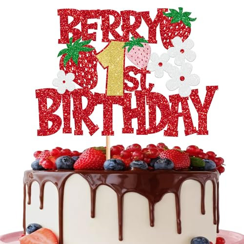 1 Stück Berry 1st Birthday Tortendeko Rot Glitzer Blume Erdbeere Frist Geburtstag Cake Topper für Obst Erdbeere Ein Thema Baby Dusche Kinder Geburtstag Party Erdbeere Party Kuchen Dekorationen