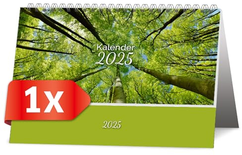 PRIMUS PRINT - Stehkalender 2025 - Tischquerkalender Österreich - Tischkalender Aufstellkalender Quer - Terminkalender Austria - mit österreichischen Feiertagen und Standsystem - [Bäume - 1er Set]