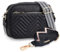 LHOEST Leder Kleine Umhängetasche Damen, Crossbody Bag Damen mit 2 Breitem Schultergurt, Schultertasche damen-umhängetaschen mit 3 Reißverschlussfächern, Schwarz Umhängetasche Klein für Reisen