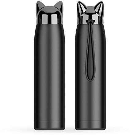 Glixoft 1pc Cute Cat Thermoses Stainless Steel Water Bottle Thermal Travel Mug Cute Vacuum Bottle for Women and Kids, 320ml/11oz