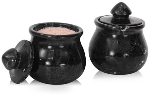Marmor-Salzkeller mit Deckel, 8,9 cm, schwarz, handgefertigt, 2er-Set, dekorative Salz- und Pfefferschale für Küchenarbeitsplatte, Gewürze, Zucker, Kräuter und Gewürze