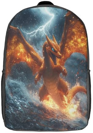 Glurak Kinderrucksack,Teenager Schultasche,Sturm Schultasche Für Kinder Mit Ergonomisch Geformter Rücken,Atmungsaktives Design Rucksack 17inch