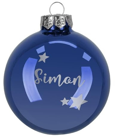 Weihnachtskugel mit Gravur (Blau Glänzend, Sterne)
