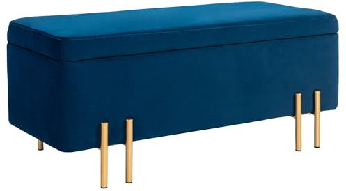 HOMCOM Sitzbank mit Stauraum Polsterbank mit Samtoptik, Sitztruhe mit Metallbeine, Truhenbank für Wohnzimmer Schlafzimmer Flur 100 x 40 x 42 cm, Blau