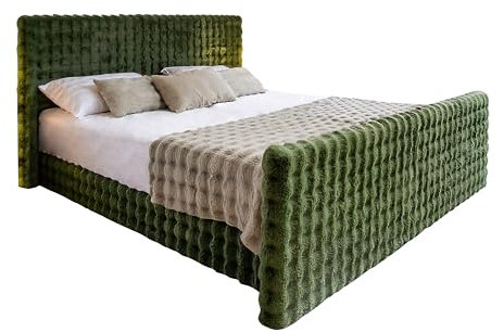 Kaiser Möbel - Bett 180x200 cm, Boxspringbett mit Bettkasten und Topper, Polsterbett für Schlafzimmer, Jugendzimmer, Doppelbett mit Stauraum und Gepolstertes Kopfteil, Bubble Stoff - Blanket - Grün