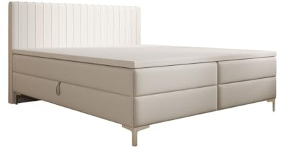 Luxusbetten24 Boxspringbett Leona Kunstleder 140x200 mit Stauraum | Bezug: Kunstleder | Farbe: Weiß | Härtegrad: