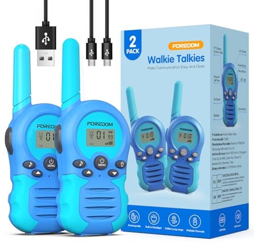 FOREDOM Wiederaufladbare Walkie Talkies für Kinder Walkie Talkies Funkgeräte Set Spielzeug für Jungen & Mädchen 3-12 Jahre, Abenteuer, Camping, Wandern – 2er Set