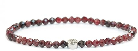 LAKADA Echtes Edelstein Armband mit facettierten 4mm Perlen und Edelstahllebensbaum Heilstein Schutzstein Edelsteinarmband Glücksbringer Talisman Geschenk