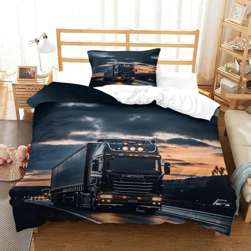 LILIlaobiao Lorry Bettwäsche Bedruckte Gebürstet Weichs LKW Bed Linen Set Polyesterfaser Bettbezug Single（135x200cm）, Mikrofaser Bettdeckenbezug Mit Kissenbezüge: 48 X 75cm
