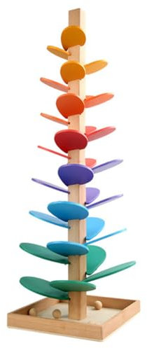 Klangbaum Holz Murmelbahn Regenbogen Kugelbahn groß Musik Baum Spielzeug Kugelturm für Kin-der, Bunter Rollender Kugelturm Musikbaum Rollbahnspiel Motorikspiel für Kinde-rgarten 72x22x22cm (Bunt)